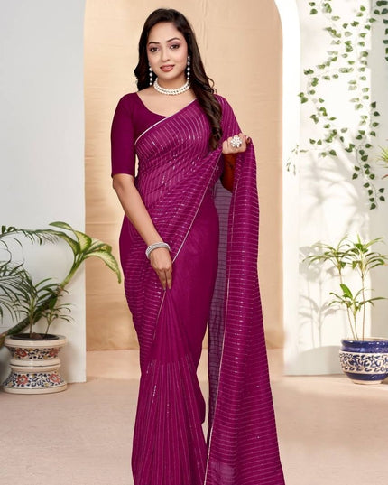 Beautiful Embroidery Sequence Saree in Heavy Vichitra Silk - Rosepetals Luxe