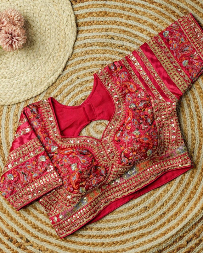 Beautiful Multi Work Elichi Silk Sequence Ready To wear Blouse - Rosepetals Luxe