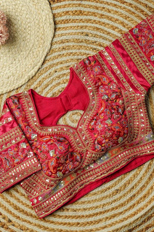 Beautiful Multi Work Elichi Silk Sequence Ready To wear Blouse - Rosepetals Luxe