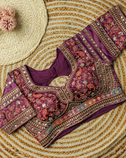 Beautiful Multi Work Elichi Silk Sequence Ready To wear Blouse - Rosepetals Luxe