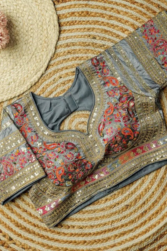 Beautiful Multi Work Elichi Silk Sequence Ready To wear Blouse - Rosepetals Luxe