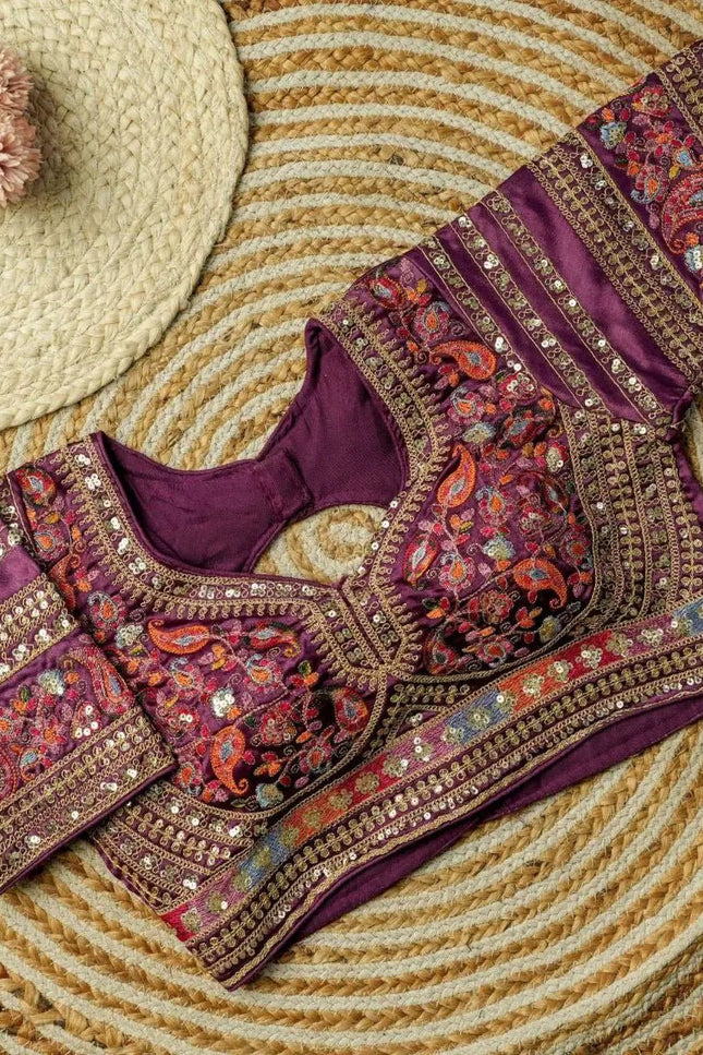 Beautiful Multi Work Elichi Silk Sequence Ready To wear Blouse - Rosepetals Luxe