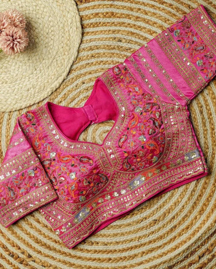 Beautiful Multi Work Elichi Silk Sequence Ready To wear Blouse - Rosepetals Luxe