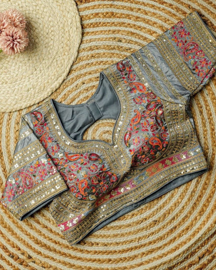 Beautiful Multi Work Elichi Silk Sequence Ready To wear Blouse - Rosepetals Luxe