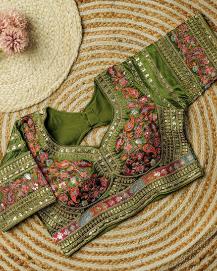 Beautiful Multi Work Elichi Silk Sequence Ready To wear Blouse - Rosepetals Luxe
