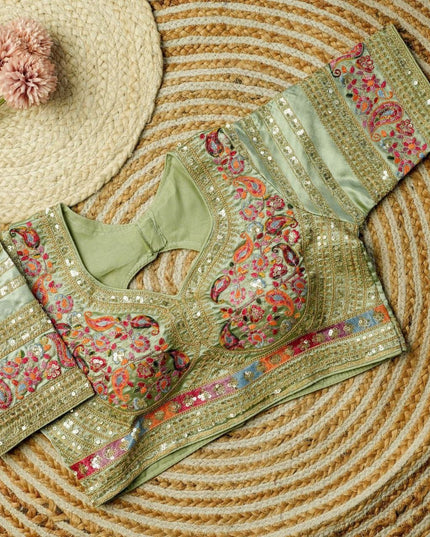 Beautiful Multi Work Elichi Silk Sequence Ready To wear Blouse - Rosepetals Luxe