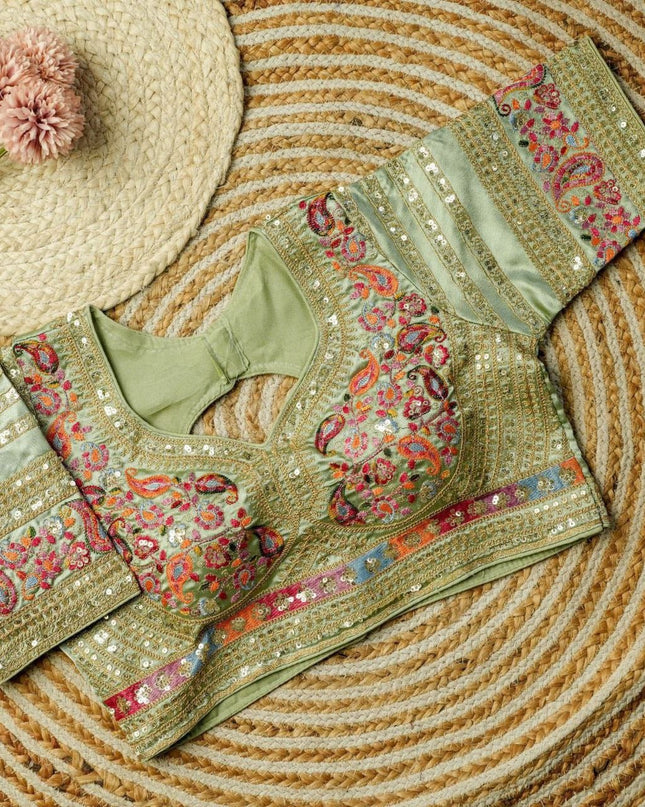 Beautiful Multi Work Elichi Silk Sequence Ready To wear Blouse - Rosepetals Luxe