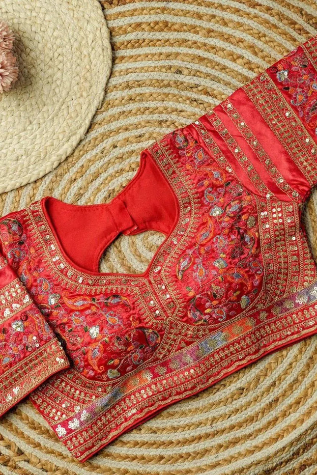 Beautiful Multi Work Elichi Silk Sequence Ready To wear Blouse - Rosepetals Luxe