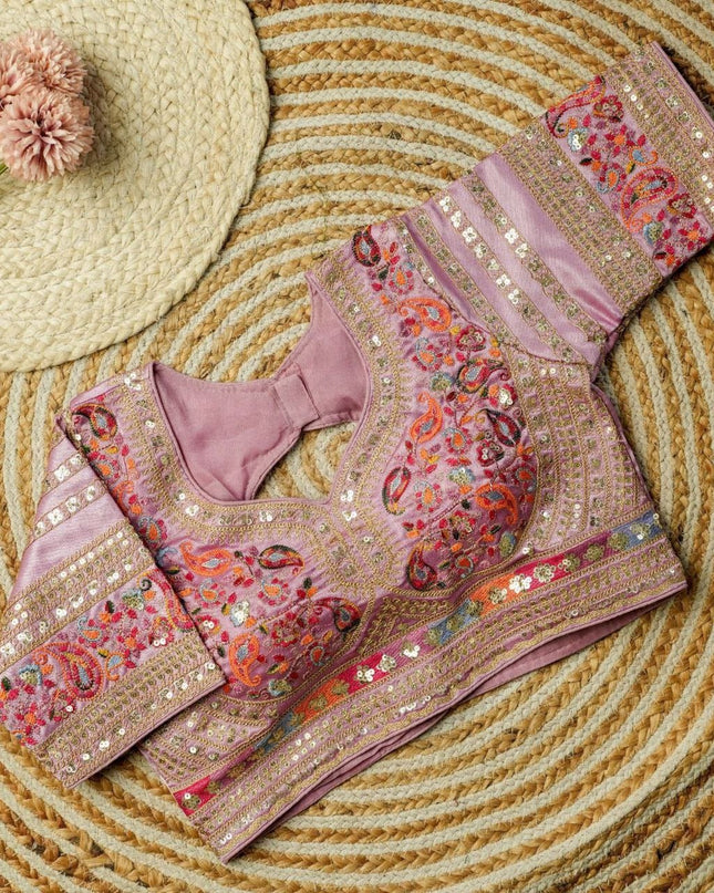 Beautiful Multi Work Elichi Silk Sequence Ready To wear Blouse - Rosepetals Luxe