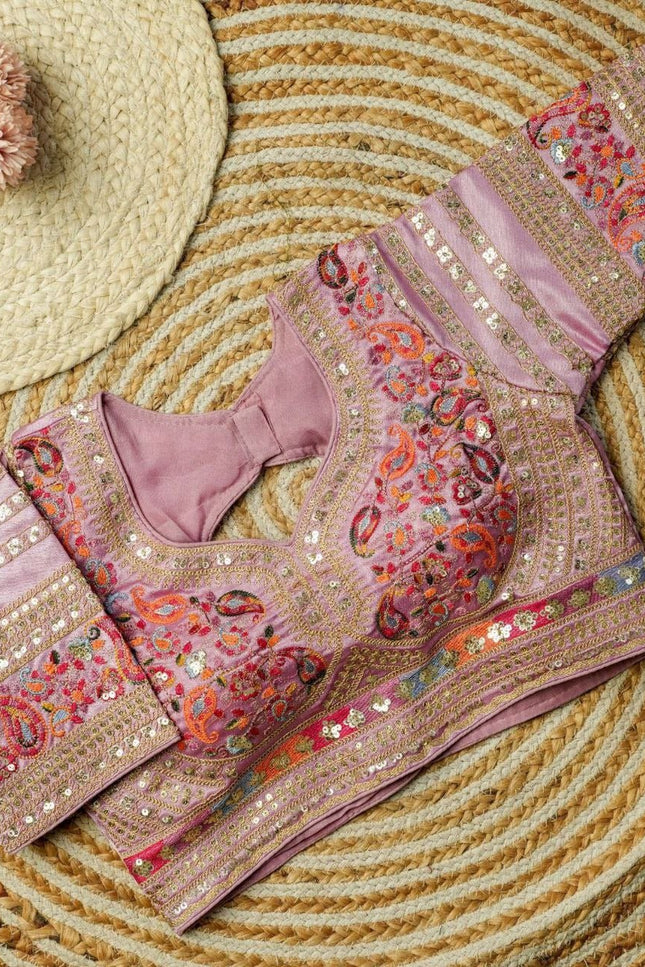 Beautiful Multi Work Elichi Silk Sequence Ready To wear Blouse - Rosepetals Luxe