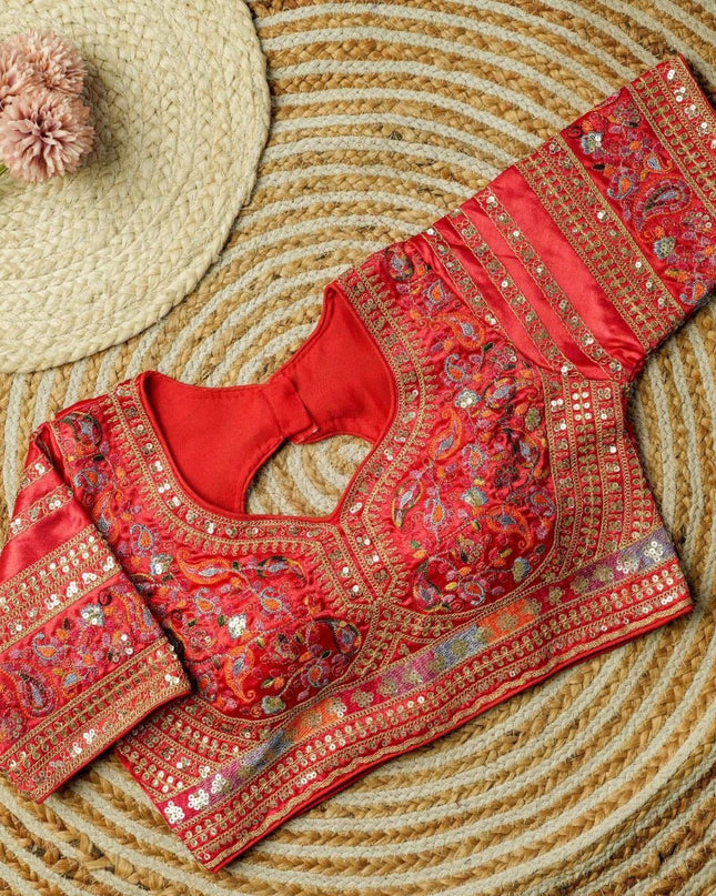 Beautiful Multi Work Elichi Silk Sequence Ready To wear Blouse - Rosepetals Luxe