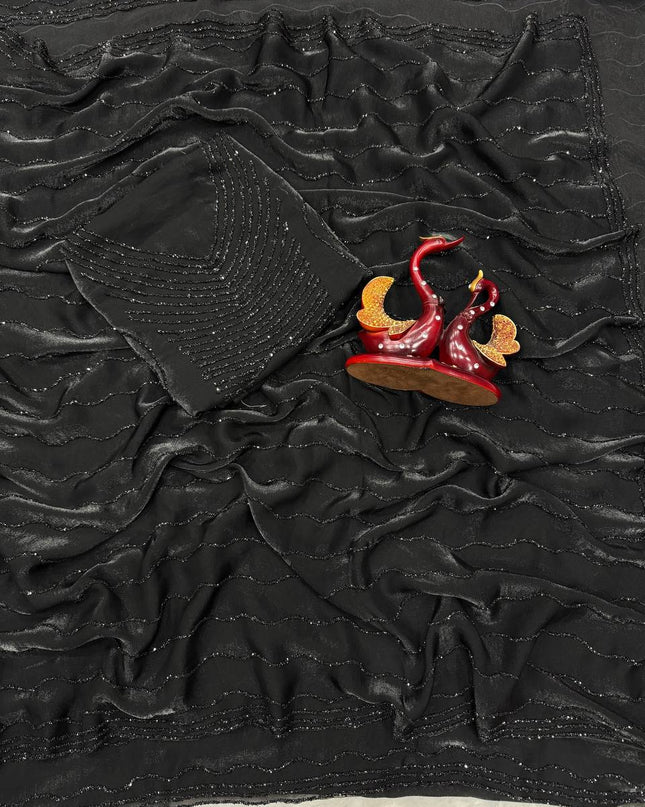 Black Affordable Luxury pace Silk Saree with Beautiful Handcrafted Diamond Work - Rosepetals Luxe