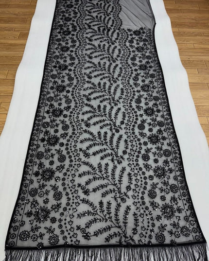 Black Butterfly Net Heavy Sequins Saree with Embroidered Net Blouse - Rosepetals Luxe