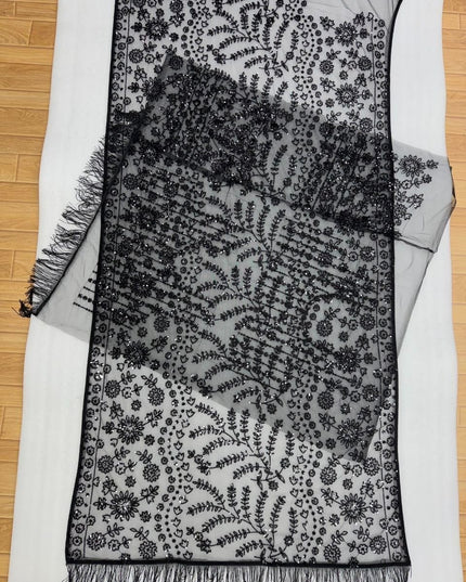 Black Butterfly Net Heavy Sequins Saree with Embroidered Net Blouse - Rosepetals Luxe