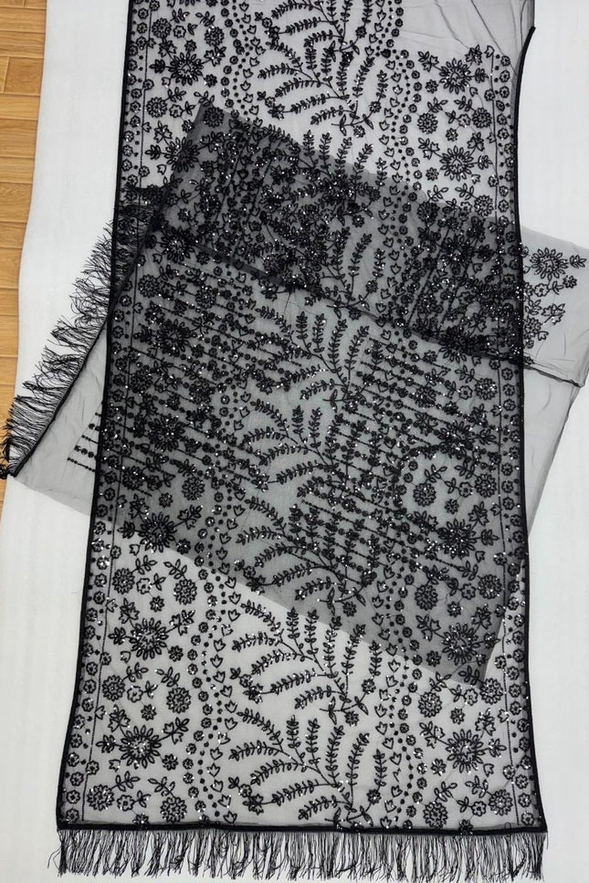 Black Butterfly Net Heavy Sequins Saree with Embroidered Net Blouse - Rosepetals Luxe