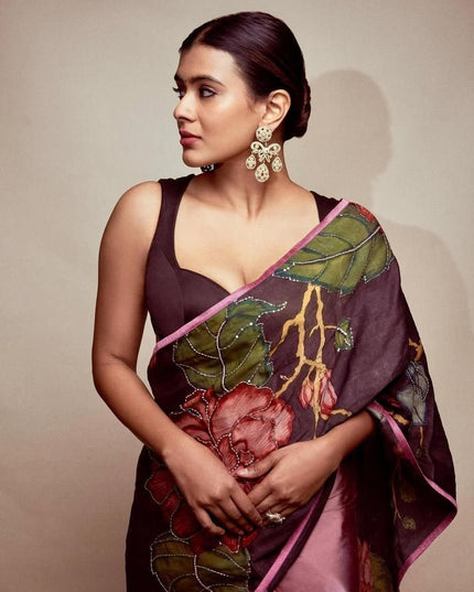 Black Rangoli Silk Saree with Kalamkari Printed With Running Black Blouse| Elegant Party Wear Saree - Rosepetals Luxe