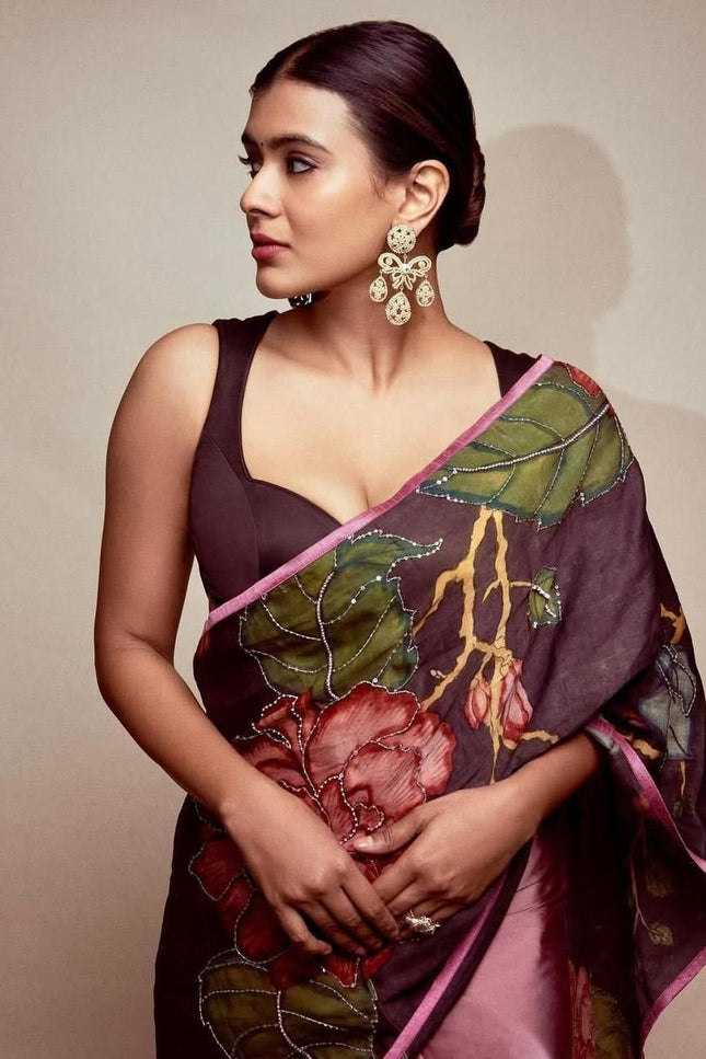 Black Rangoli Silk Saree with Kalamkari Printed With Running Black Blouse| Elegant Party Wear Saree - Rosepetals Luxe