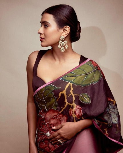 Black Rangoli Silk Saree with Kalamkari Printed With Running Black Blouse| Elegant Party Wear Saree - Rosepetals Luxe