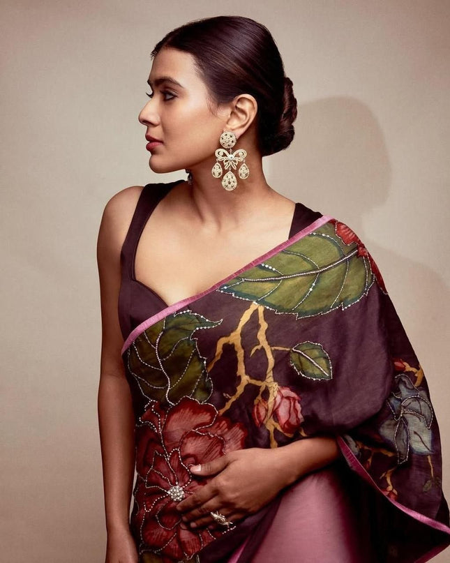 Black Rangoli Silk Saree with Kalamkari Printed With Running Black Blouse| Elegant Party Wear Saree - Rosepetals Luxe