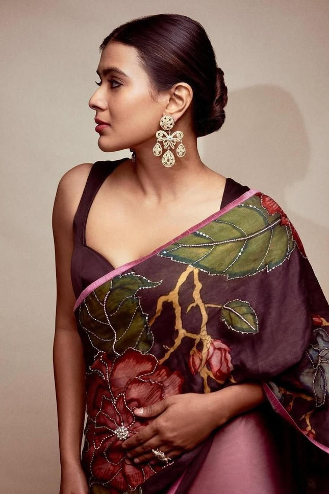 Black Rangoli Silk Saree with Kalamkari Printed With Running Black Blouse| Elegant Party Wear Saree - Rosepetals Luxe