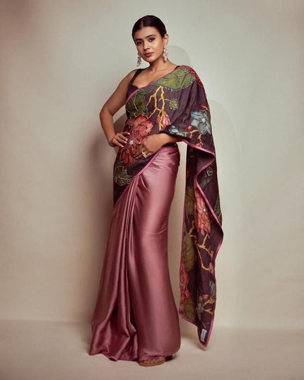 Black Rangoli Silk Saree with Kalamkari Printed With Running Black Blouse| Elegant Party Wear Saree - Rosepetals Luxe