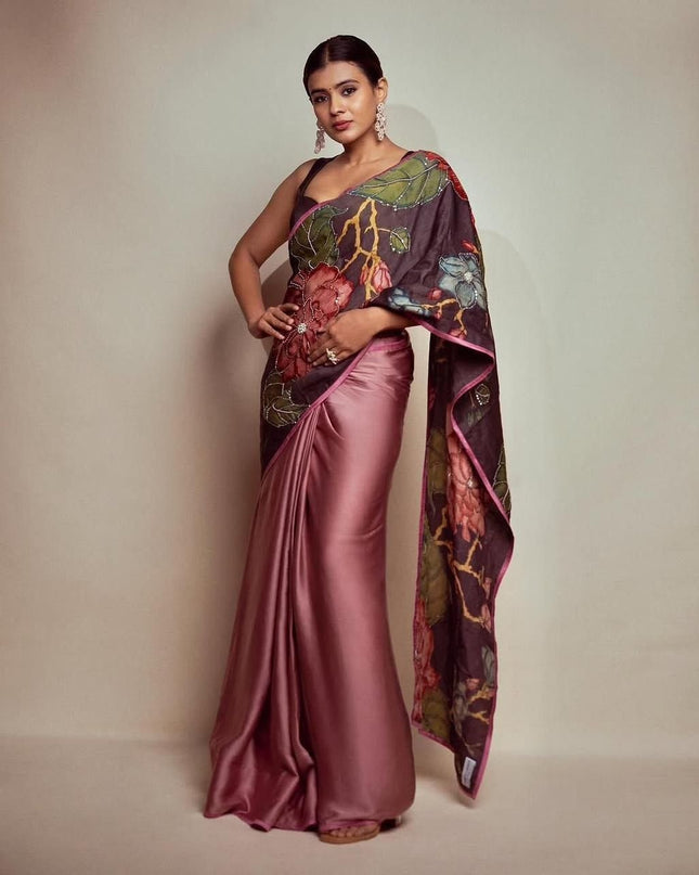 Black Rangoli Silk Saree with Kalamkari Printed With Running Black Blouse| Elegant Party Wear Saree - Rosepetals Luxe