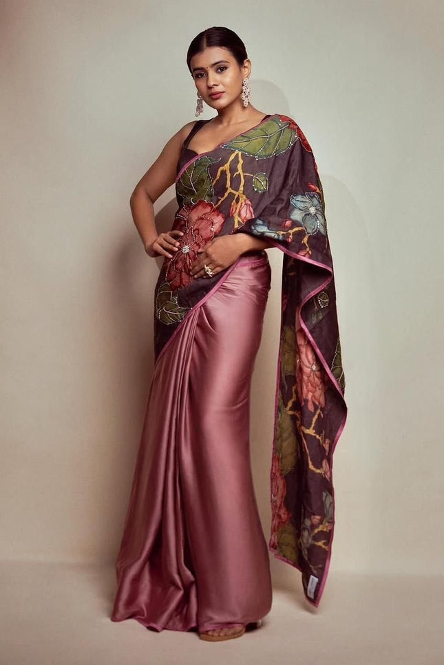 Black Rangoli Silk Saree with Kalamkari Printed With Running Black Blouse| Elegant Party Wear Saree - Rosepetals Luxe