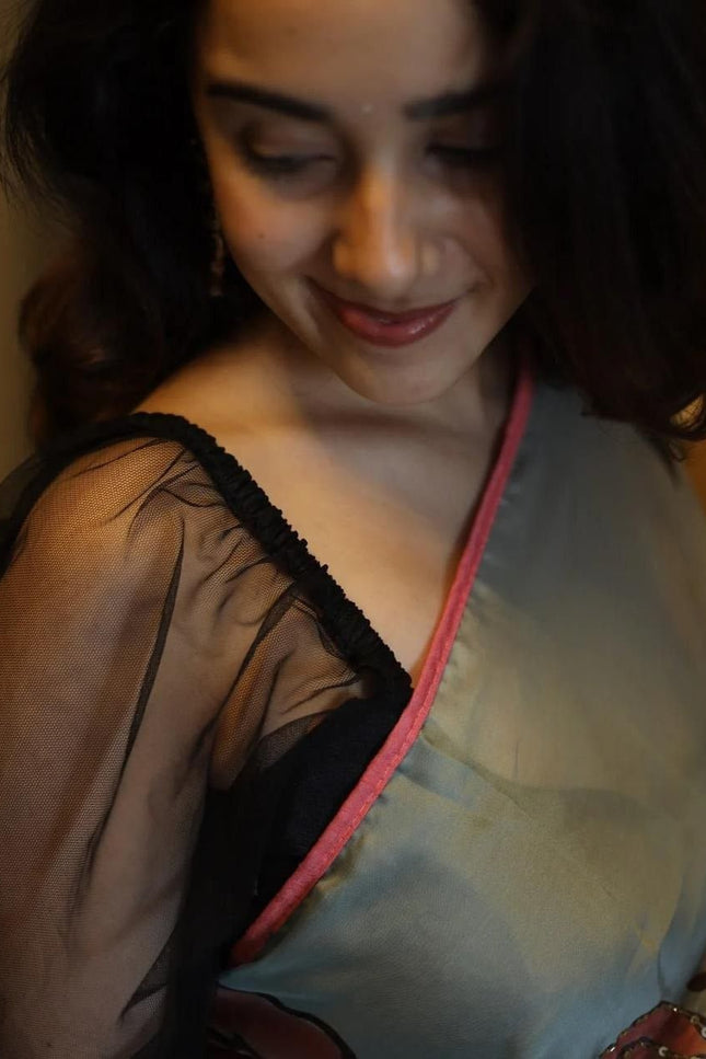 Black Rangoli Silk Saree with Kalamkari Printed With Running Black Blouse| Elegant Party Wear Saree - Rosepetals Luxe