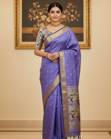 Gauri Muniyaa Paithani Silk Saree | Allover Butti with Meena Zari Blouse - Rosepetals Luxe