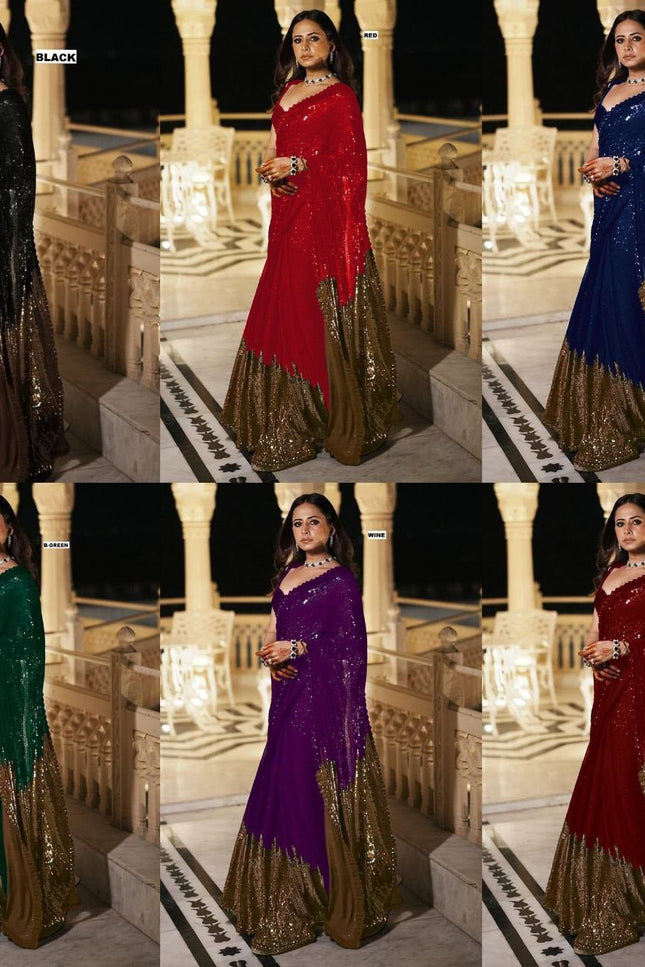 Bollywood Blockbuster Dual‑Sequins Georgette Saree |Luxurious Ethnic Saree - Rosepetals Luxe