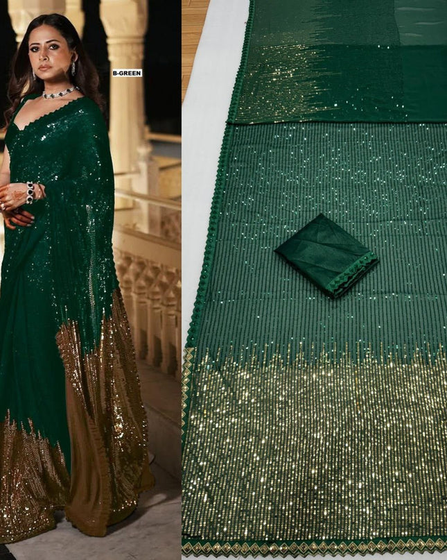 Bollywood Blockbuster Dual‑Sequins Georgette Saree |Luxurious Ethnic Saree - Rosepetals Luxe
