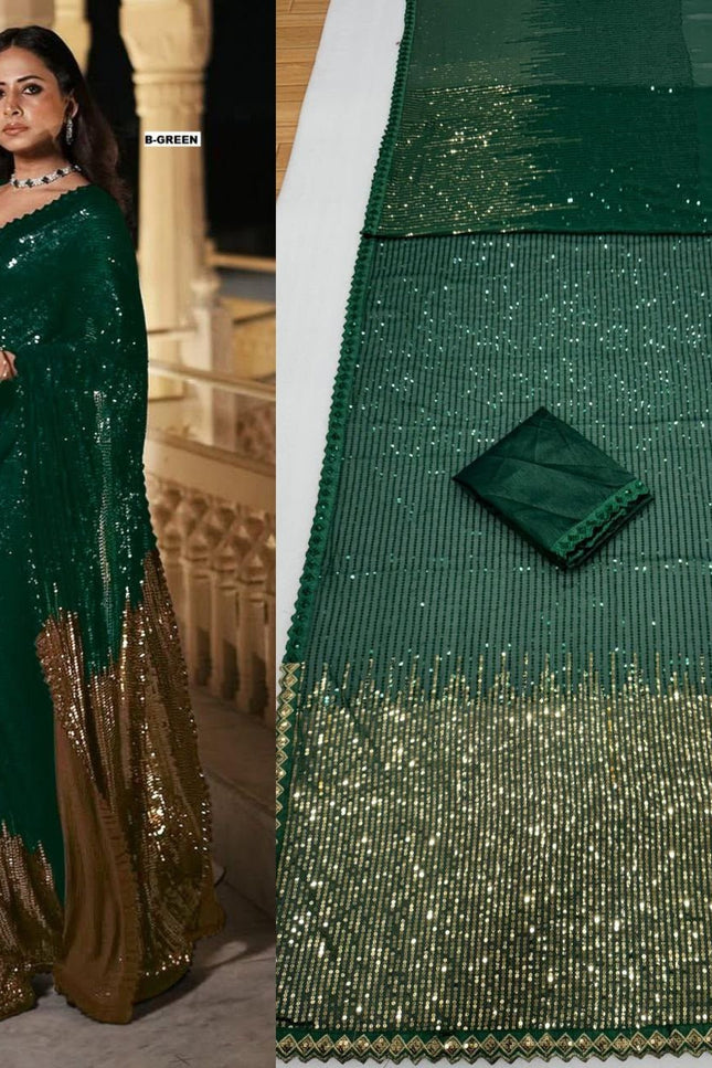 Bollywood Blockbuster Dual‑Sequins Georgette Saree |Luxurious Ethnic Saree - Rosepetals Luxe