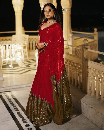 Bollywood Blockbuster Dual‑Sequins Georgette Saree |Luxurious Ethnic Saree