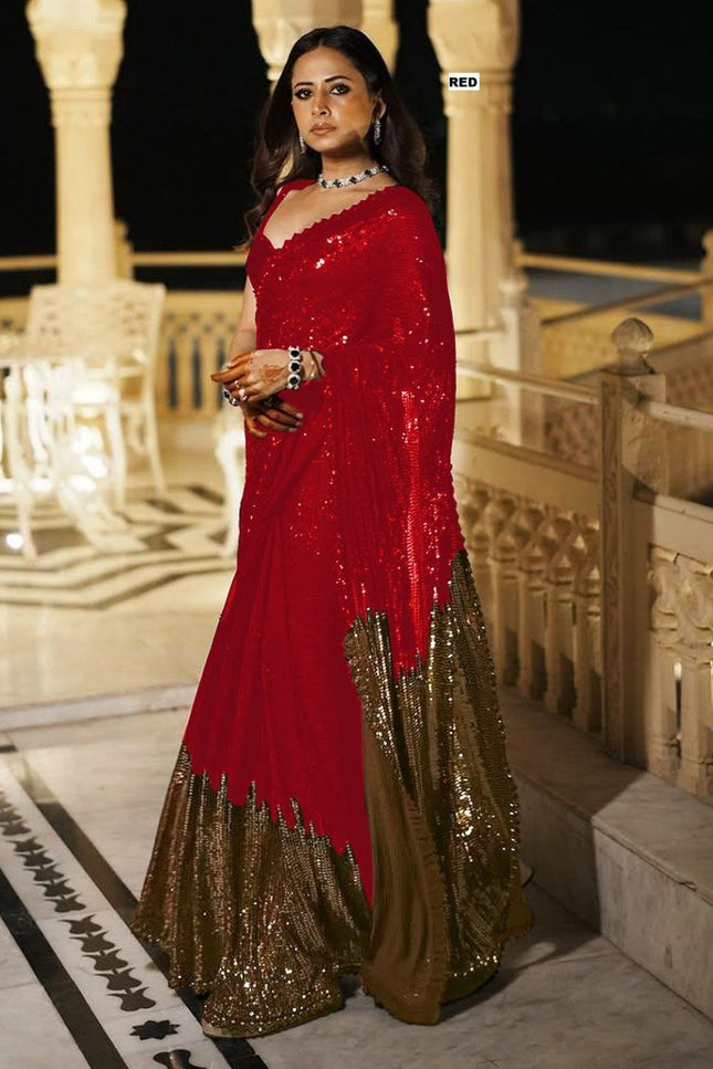 Bollywood Blockbuster Dual‑Sequins Georgette Saree |Luxurious Ethnic Saree
