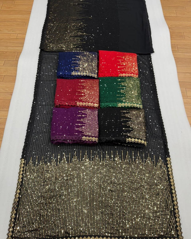 Bollywood Blockbuster Dual‑Sequins Georgette Saree |Luxurious Ethnic Saree - Rosepetals Luxe
