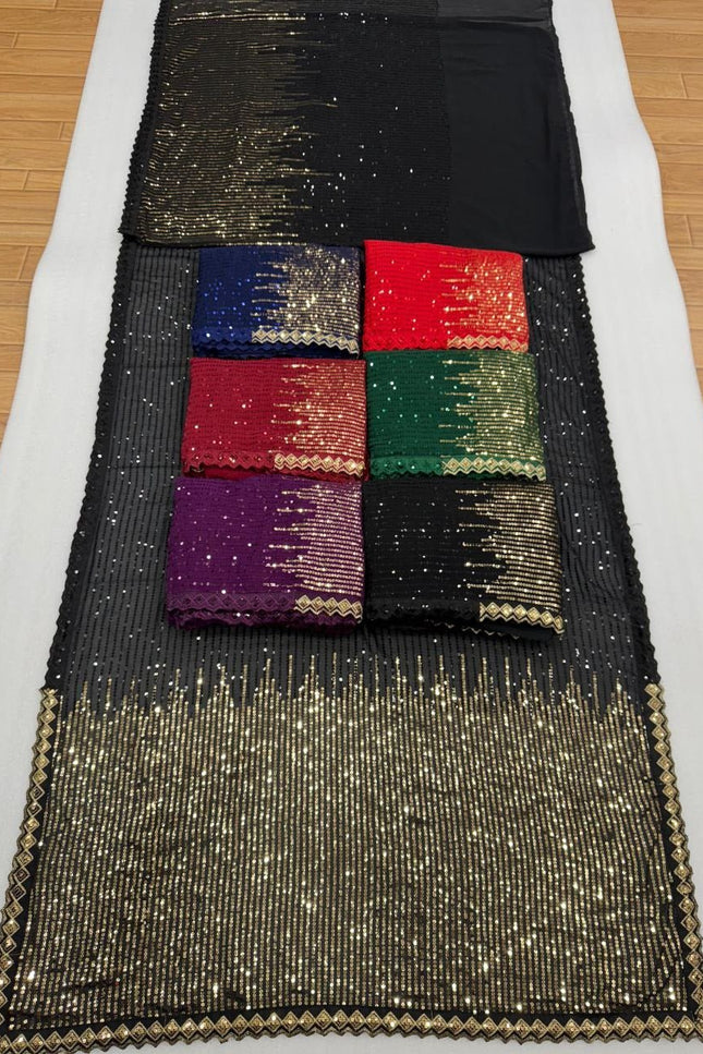 Bollywood Blockbuster Dual‑Sequins Georgette Saree |Luxurious Ethnic Saree - Rosepetals Luxe