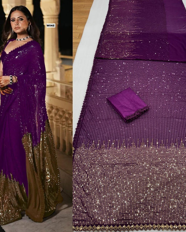 Bollywood Blockbuster Dual‑Sequins Georgette Saree |Luxurious Ethnic Saree - Rosepetals Luxe