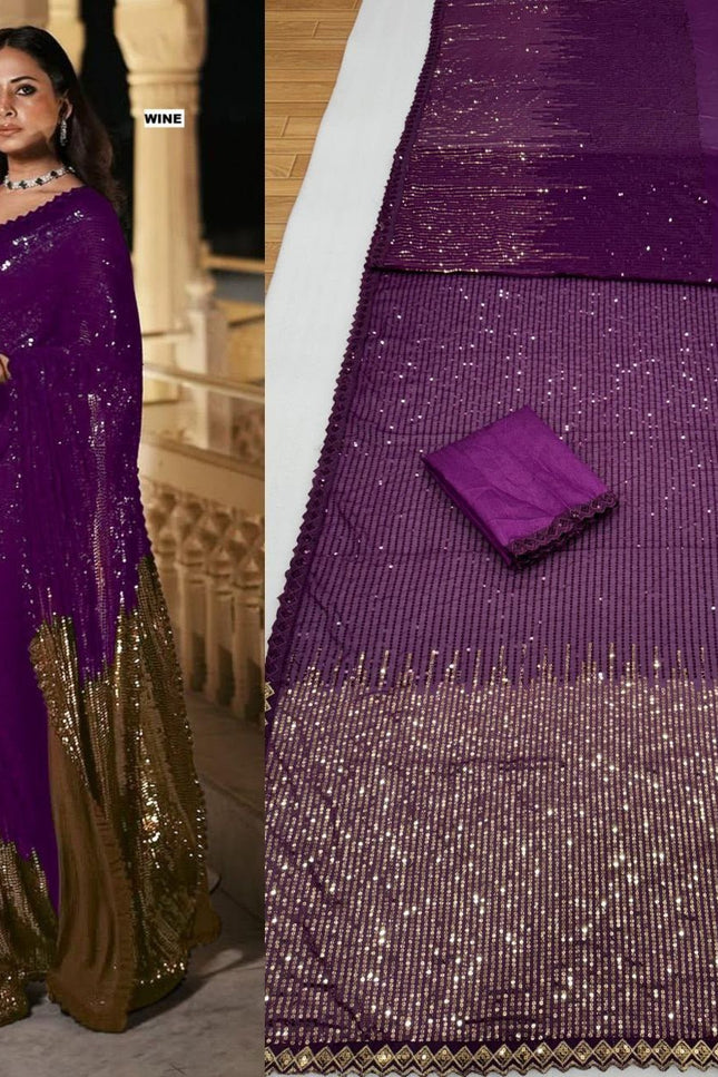 Bollywood Blockbuster Dual‑Sequins Georgette Saree |Luxurious Ethnic Saree - Rosepetals Luxe