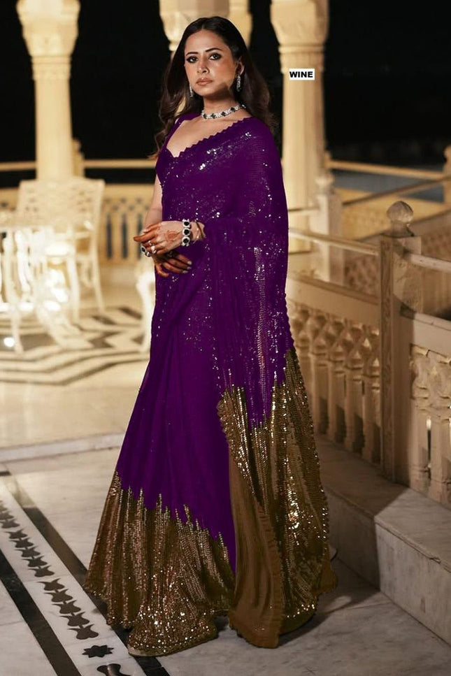 Bollywood Blockbuster Dual‑Sequins Georgette Saree |Luxurious Ethnic Saree - Rosepetals Luxe