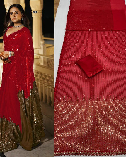 Bollywood Blockbuster Dual‑Sequins Georgette Saree |Luxurious Ethnic Saree - Rosepetals Luxe