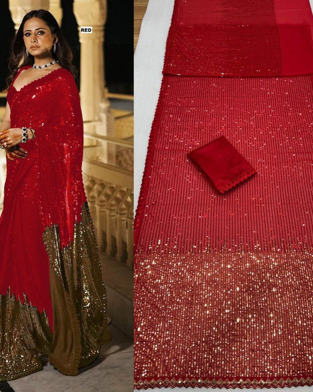 Bollywood Blockbuster Dual‑Sequins Georgette Saree |Luxurious Ethnic Saree - Rosepetals Luxe