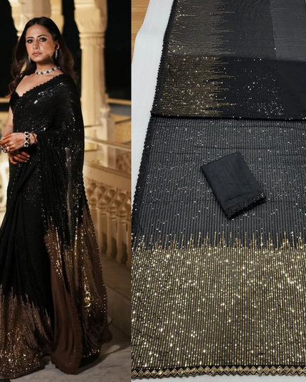 Bollywood Blockbuster Dual‑Sequins Georgette Saree |Luxurious Ethnic Saree - Rosepetals Luxe