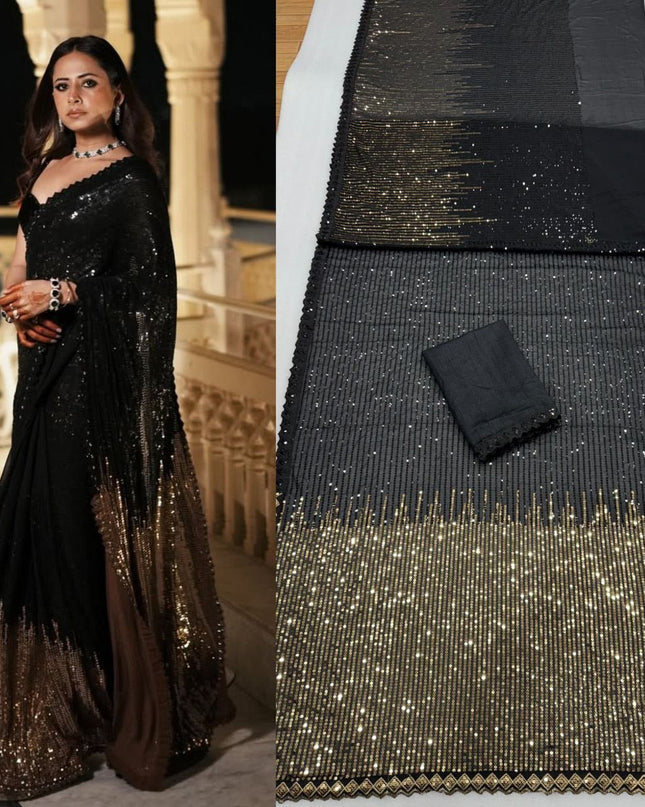 Bollywood Blockbuster Dual‑Sequins Georgette Saree |Luxurious Ethnic Saree - Rosepetals Luxe
