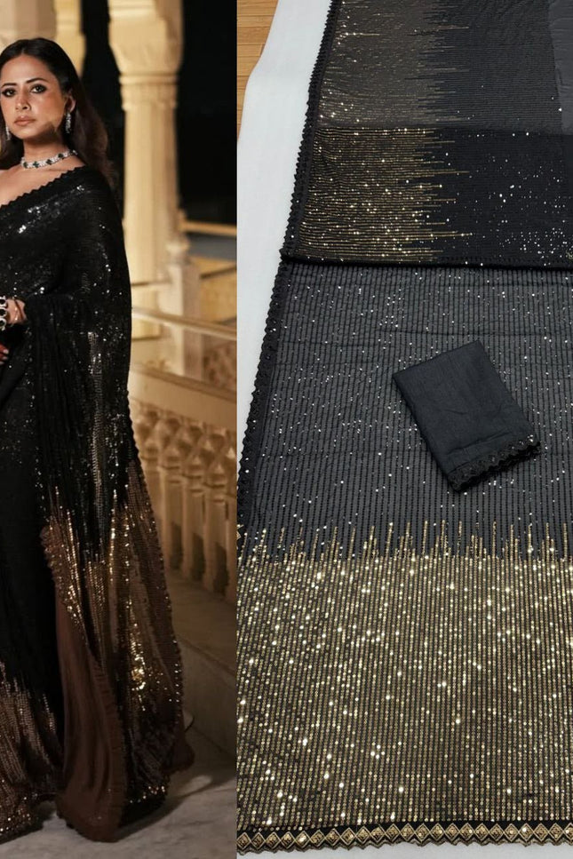 Bollywood Blockbuster Dual‑Sequins Georgette Saree |Luxurious Ethnic Saree - Rosepetals Luxe