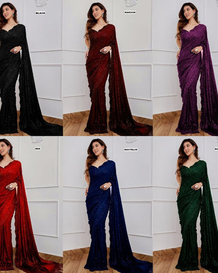 Bollywood Blockbuster Georgette 5MM Sequins Saree| Suitable for special occasions - Rosepetals Luxe