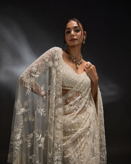 Bollywood Net Saree with 5MM Sequins Embroidery | Perfect For Weddings & Parties - Rosepetals Luxe