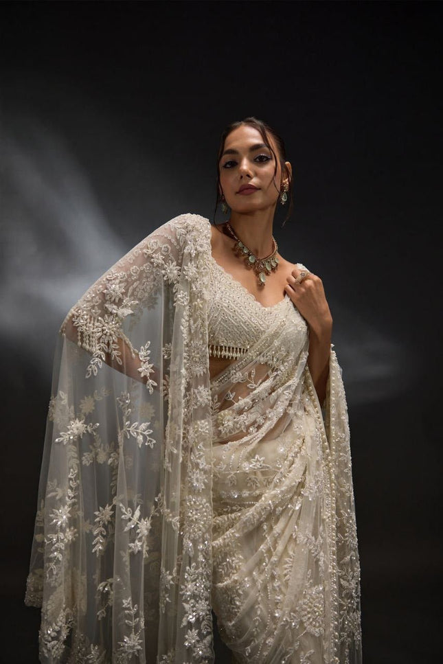 Bollywood Net Saree with 5MM Sequins Embroidery | Perfect For Weddings & Parties - Rosepetals Luxe