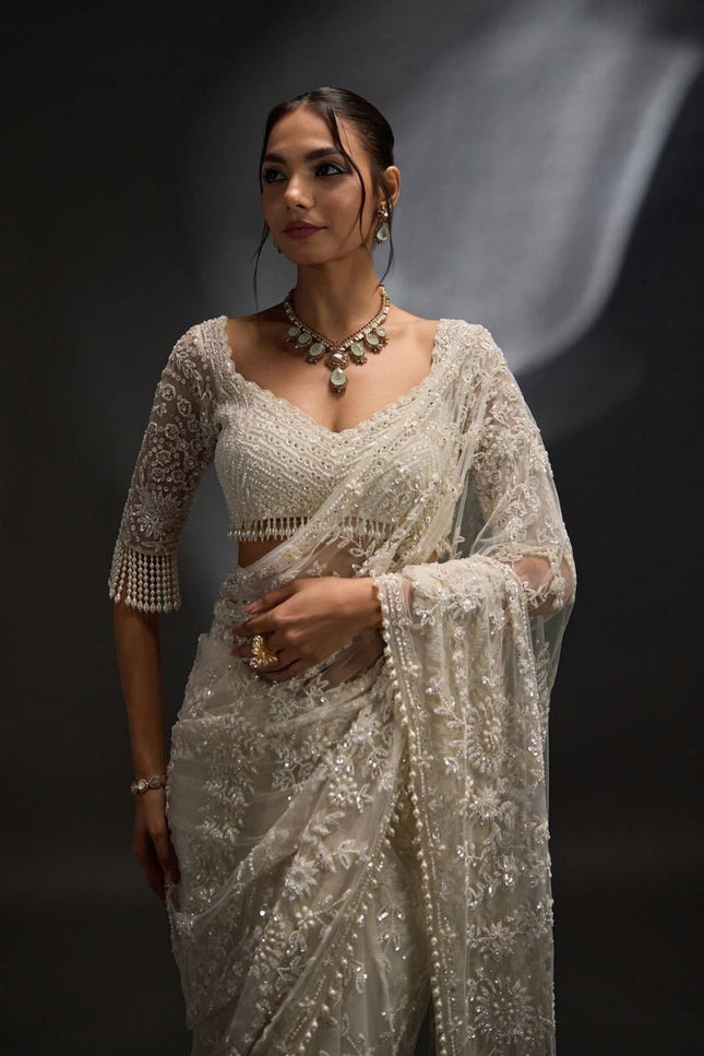 Bollywood Net Saree with 5MM Sequins Embroidery | Perfect For Weddings & Parties - Rosepetals Luxe