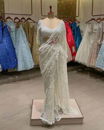 Bollywood Net Saree with 5MM Sequins Embroidery | Perfect For Weddings & Parties - Rosepetals Luxe
