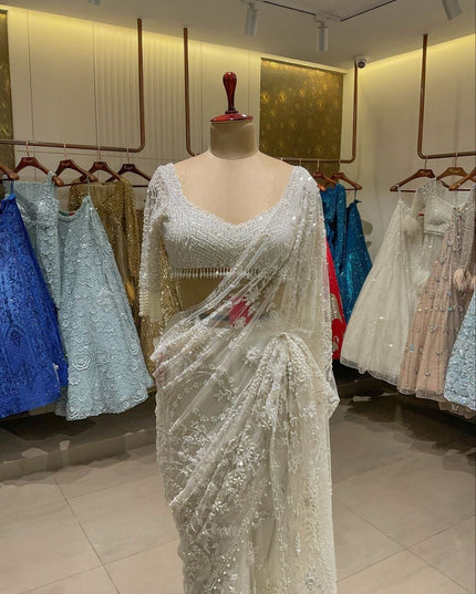 Bollywood Net Saree with 5MM Sequins Embroidery | Perfect For Weddings & Parties - Rosepetals Luxe